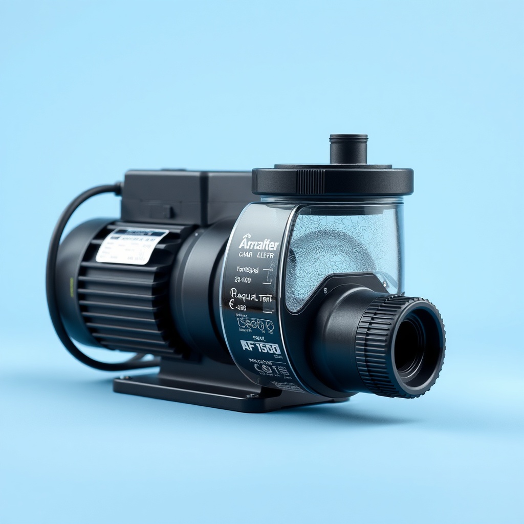 <AQUAFILTER AF-1500 cihazının pompa ve basınç regülatörünün yakın çekim fotogerçekçi fotoğ