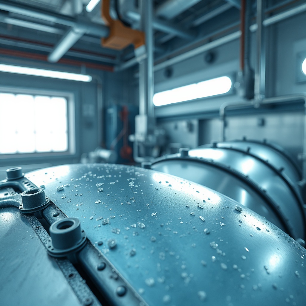 Close-up of a UV reactor with cooling system showing mineral deposits on the surface
