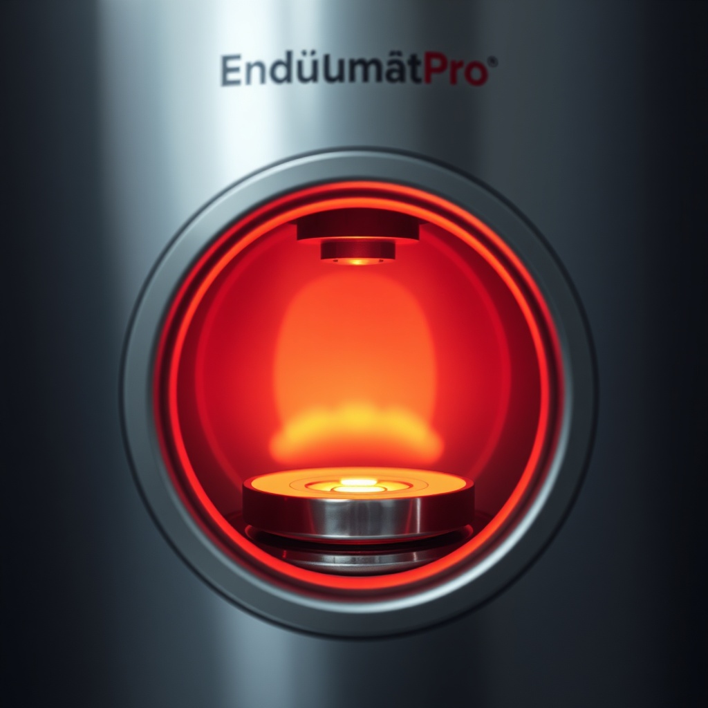 Realistic close-up of an EndüstriArıtmaPro UV unit with glowing UV lamp inside a stainless