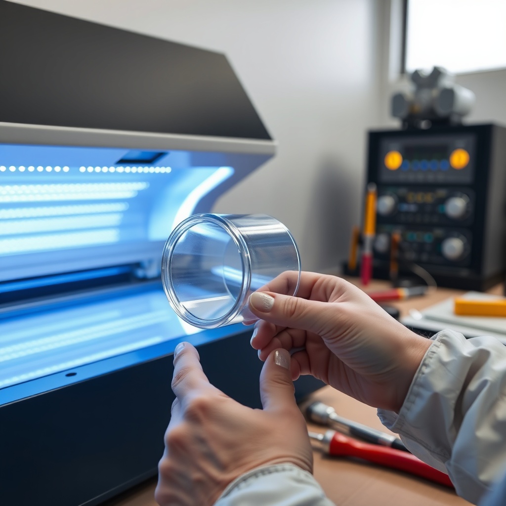 <clean photorealistic photo of a new quartz sleeve being installed
