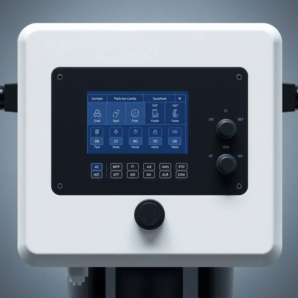 <clean photorealistic photo/illustration of PureAqua RO-2000 control panel with touchscree